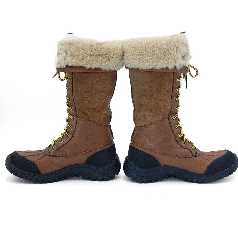 UGG Womens US 7 Chestnut Adirondack Boot Tall III Leather Fur Lined Winter Boots